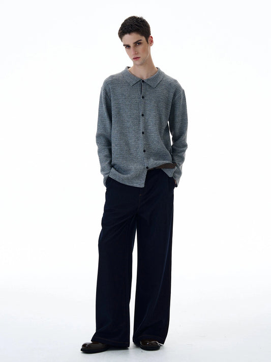 RT No. 20001 POLO COLLAR BUTTON-UP SWEATER