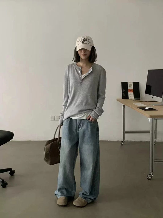 RT No. 18761 WASHED BLUE BAGGY STRAIGHT DENIM JEANS
