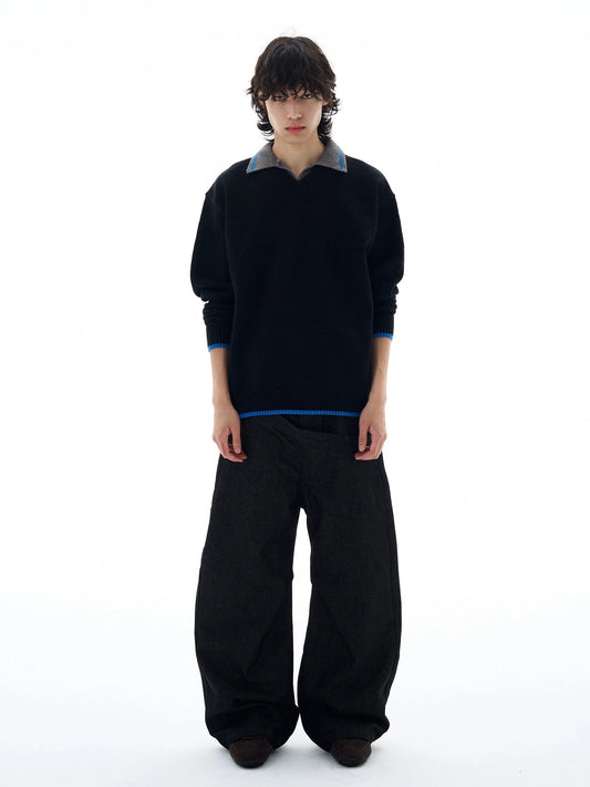 RT No. 25063 BLACK KNITWEAR COLLAR SWEATER