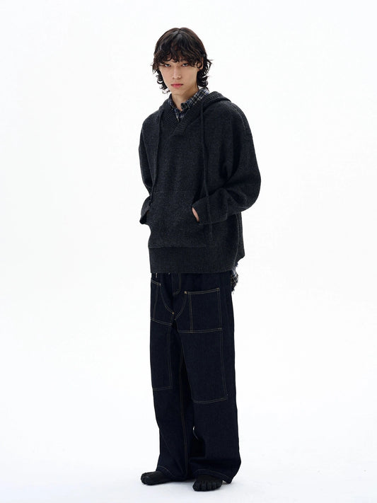 RT No. 29007 BLACK KNITWEAR WOOL BLEND HOODIE