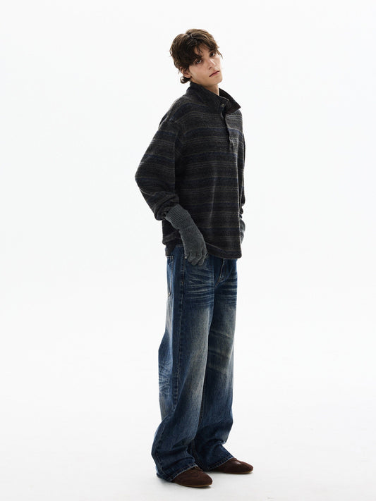 RT No. 50413 KNITWEAR STRIPED HENLEY COLLAR SWEATER