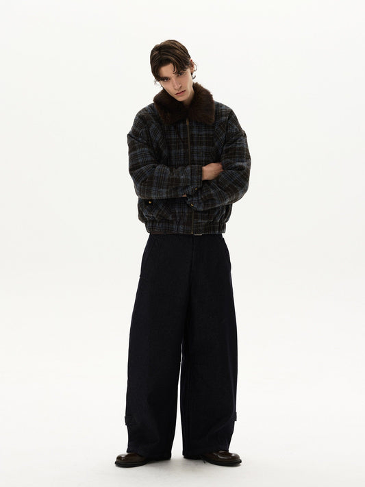 RT No. 59012 WOOLEN PLAID FUR COLLAR JACKET