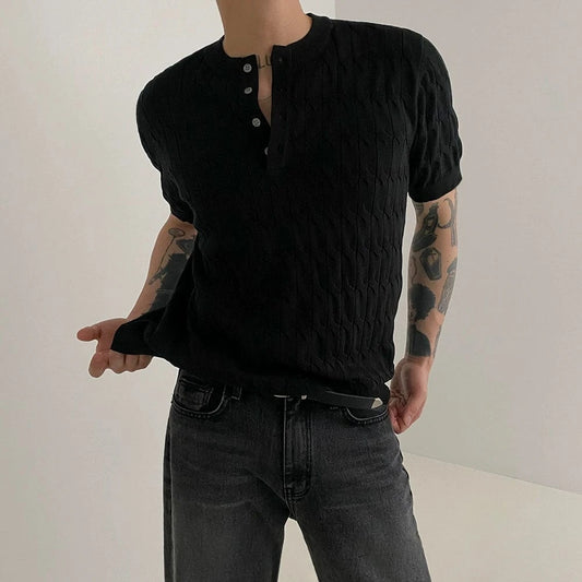 RT No. 18177 KNIT HENRY COLLAR SHORT SLEEVE