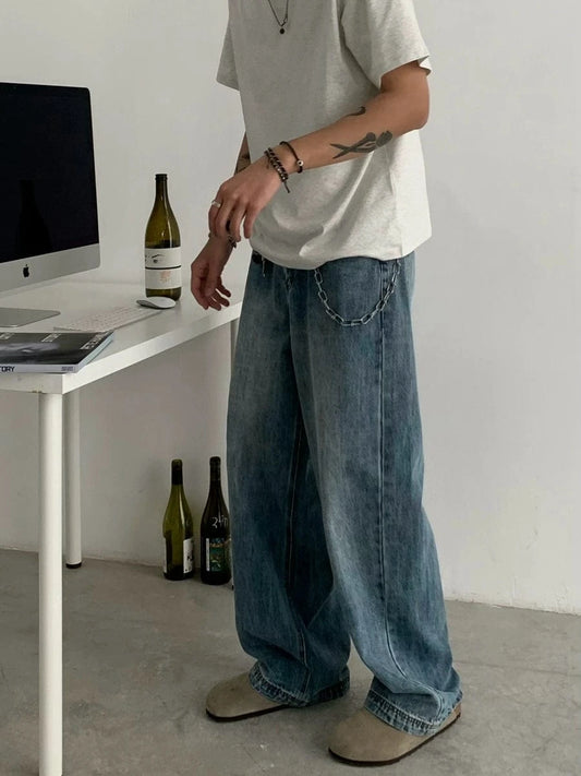 RT No. 18812 WASHED BLUE WIDE BAGGY JEANS