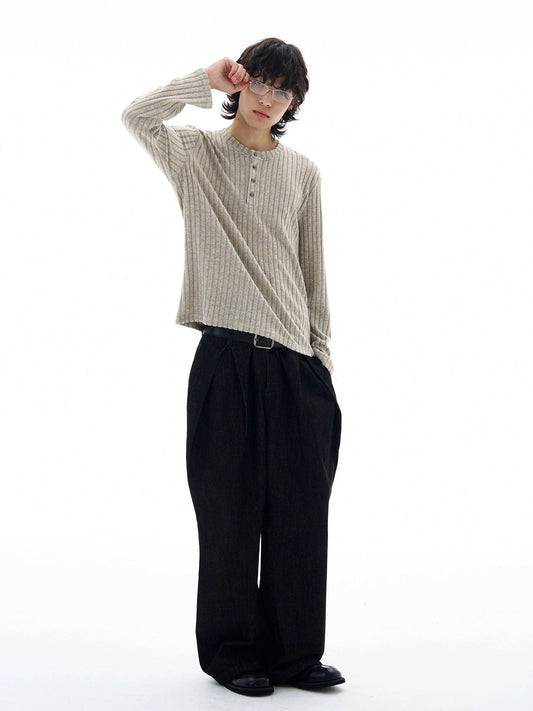 RT No. 25035 KNIT RIBBED HENRY COLLAR LONGSLEEVE