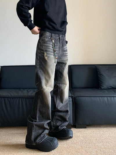 RT No. 11505 WASHED BLACK DISTRESSED DENIM JEANS