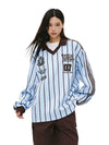 RTK (W) No. 524 LIGHT BLUE STRIPED JERSEY POLO LONG SLEEVE