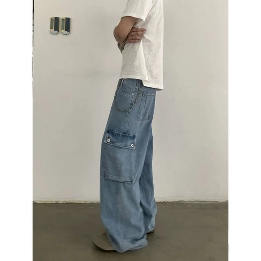 RT No. 19507 DENIM BLUE BAGGY STRAIGHT CARGO JEANS