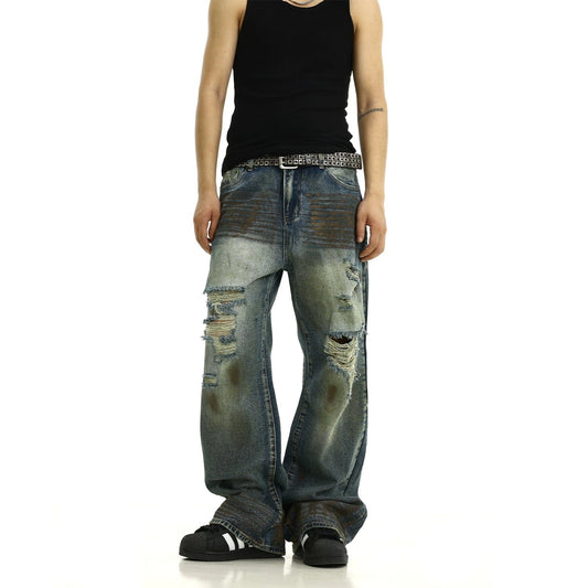 RT No. 11189 DISTRESSED BLUE DENIM STRAIGHT JEANS