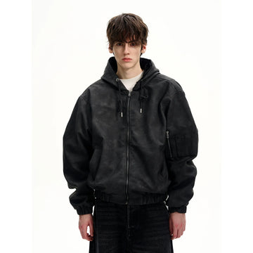 RT No. 50275 LEATHER HOODED JACKET