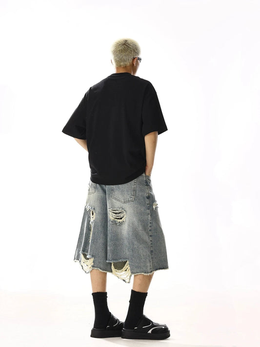 RT No. 13040 BLUE DISTRESSED DENIM SHORTS
