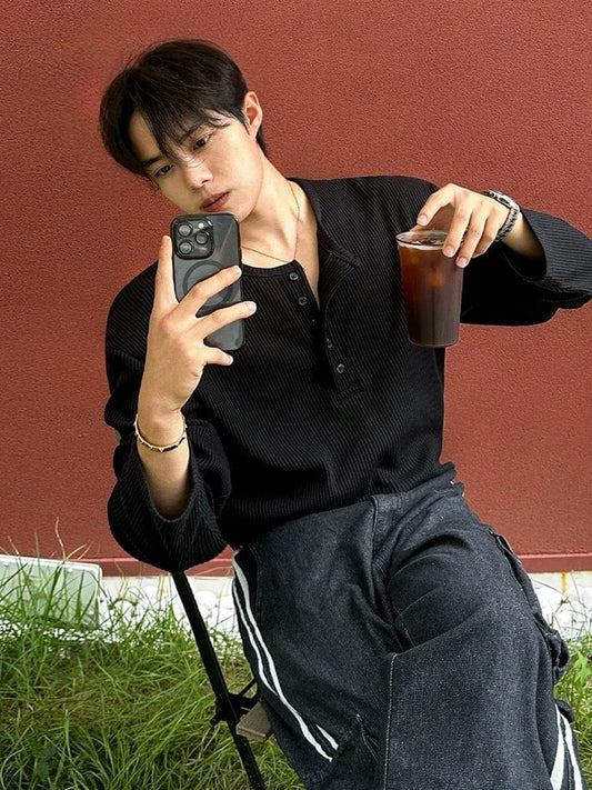 RT No. 25006 WAFFLE KNIT HENRY LONGSLEEVE