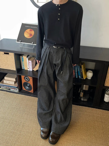 RT No. 50253 PLEATED STRIPED STRAIGHT DENIM PANTS