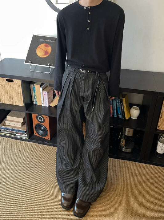 RT No. 50253 PLEATED STRIPED STRAIGHT DENIM PANTS