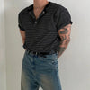 RT No. 19005 BLACK STRIPE HENRY COLLAR SHORT SLEEVE