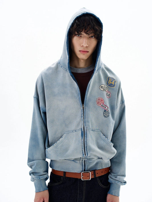 RT No. 29017 WASHED BLUE ZIP HOODIE