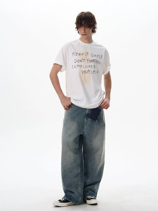 RT No. 18040 BLUE DENIM WIDE STRAIGHT JEANS