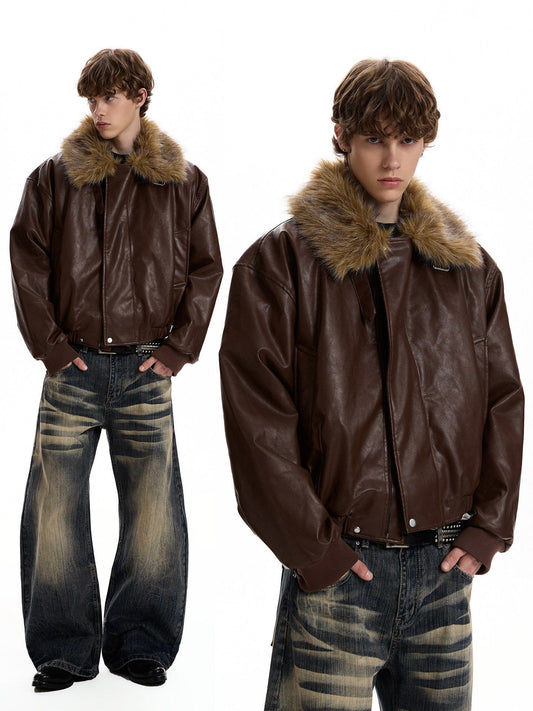 RT No. 55012 UTILITY FUR COLLAR LEATHER JACKET