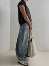 RT No. 19035 WASHED BAGGY STRAIGHT JEANS