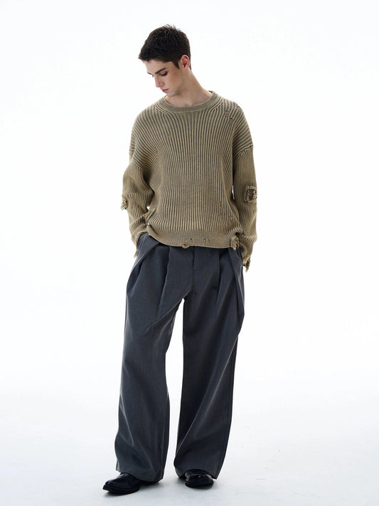 RT No. 20025 KNIT DISTRESSED CREWNECK SWEATER
