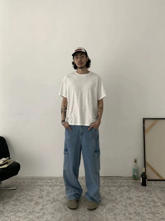 RT No. 19507 DENIM BLUE BAGGY STRAIGHT CARGO JEANS