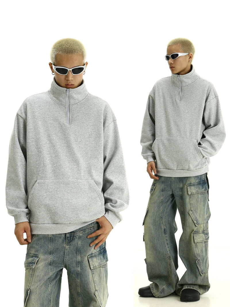 RT No. 11449 LIGHT GRAY ZIP STAND COLLAR SWEATER