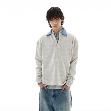 RT No. 25051 WHITE-GRAY POLO SWEATER