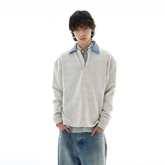 RT No. 25051 WHITE-GRAY POLO SWEATER