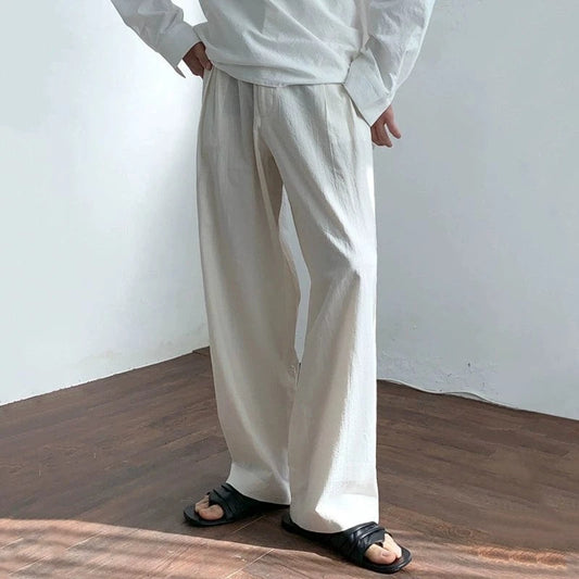 RT No. 18523 LINEN STRAIGHT WIDE DRAPE PANTS
