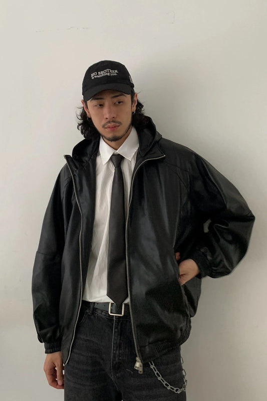 RT No. 29104 BLACK HOODED LEATHER JK
