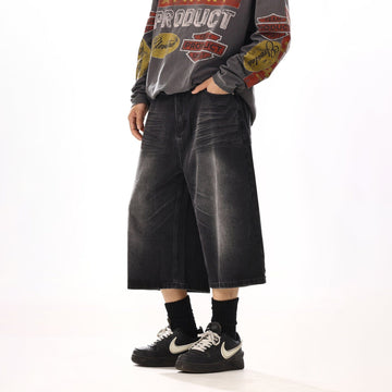 RT No. 13010 WASHED BLACK DENIM SHORT JEANS