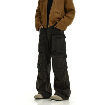 RT No. 11423 WASHED BROWN MULTI POCKET STRAIGHT PANTS