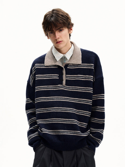 RT No. 55129 KNITWEAR STRIPED HENLEY SWEATER