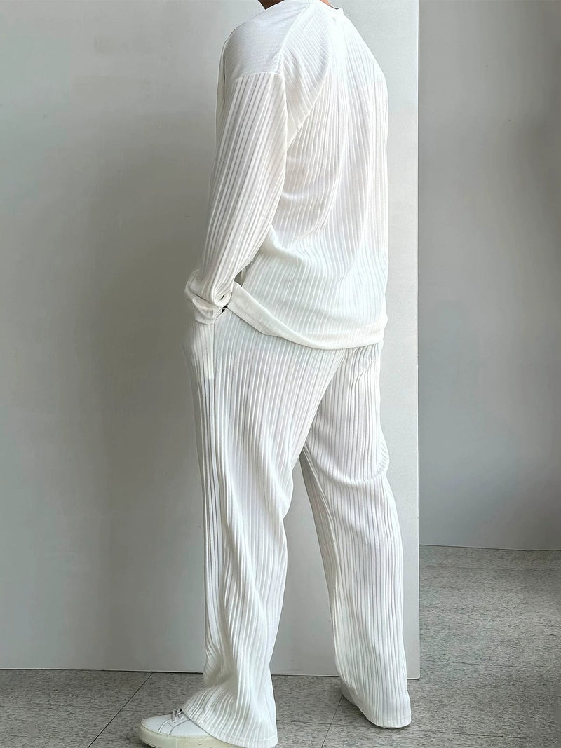 RT No. 11304 PLEATED V-NECK CARDIGAN & RELAX PANTS