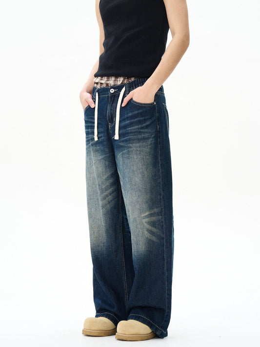 RT No. 12161 DRAWSTRING DENIM STRAIGHT JEANS