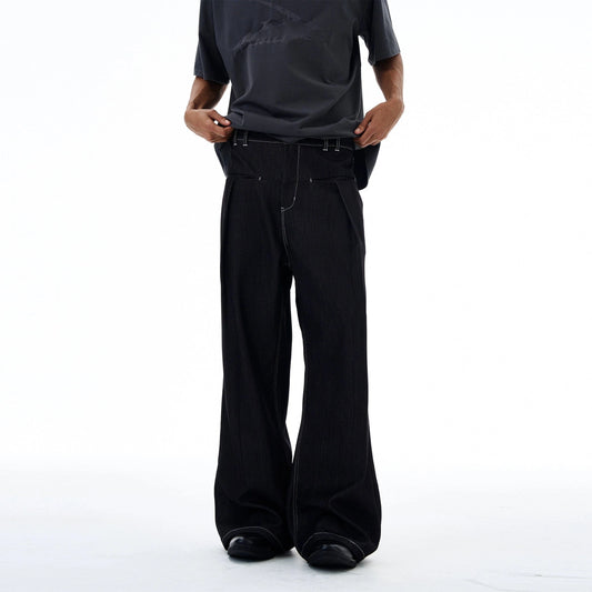 RT No. 19562 PLEATED BLACK FLARE JEANS