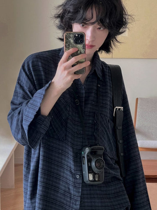 RT No. 12530 DARK BLUE PLAID SHIRT