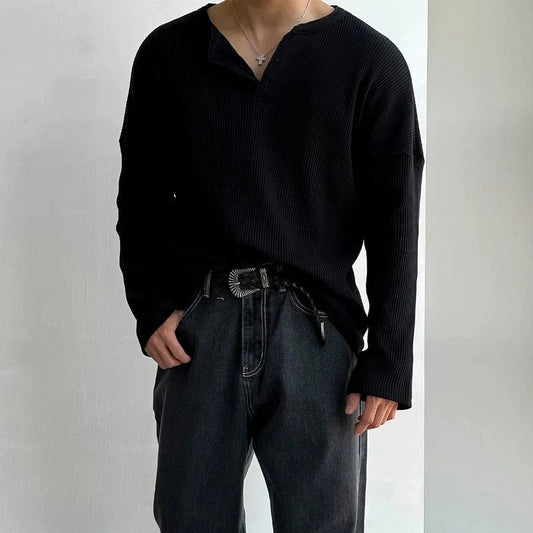 RT No. 13060 KNIT WAFFLE HENRY COLLAR LONGSLEEVE