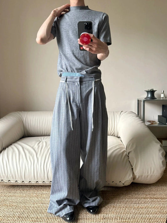 RT No. 19601 KNIT GRAY PLEATED BAGGY STRAIGHT PANTS