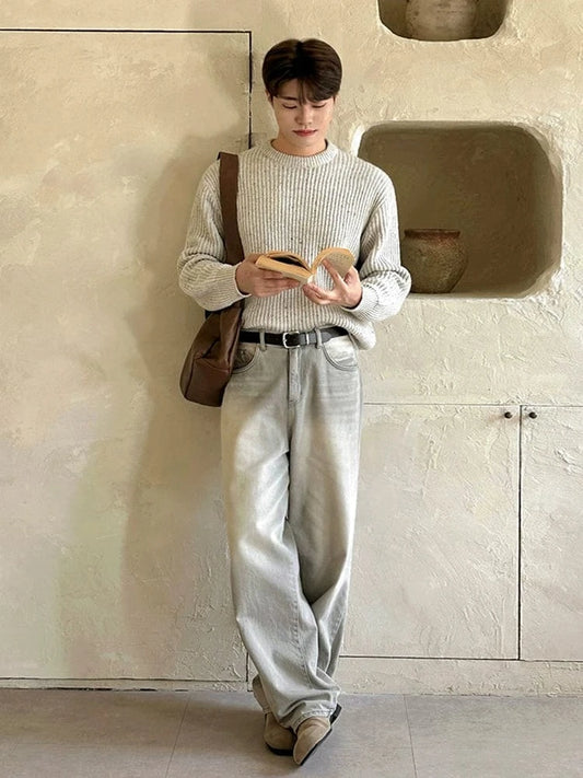 RT No. 25013 LIGHT GRAY WIDE STRAIGHT JEANS
