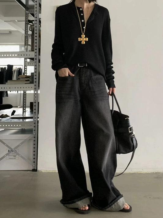 RT No. 18890 WASHED BLACK SCIMITAR STRAIGHT JEANS