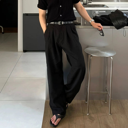 RT No. 18308 LINEN FOLDED PLEATED STRAIGHT PANTS