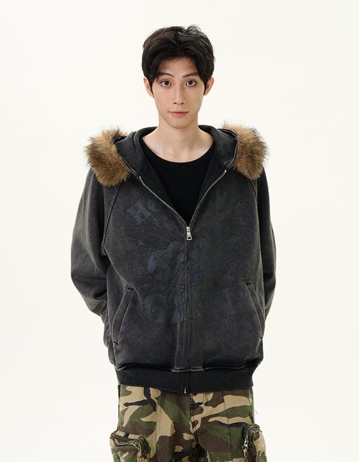 RT No. 11996 FUR GRAPHIC ZIP-UP HOODIE