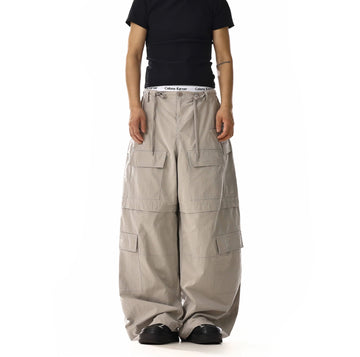 RT No. 18164 CREAM GRAY CARGO STRAIGHT PANTS