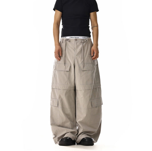 RT No. 18164 CREAM GRAY CARGO STRAIGHT PANTS