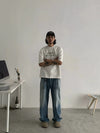 RT No. 18765 WASHED BLUE WHISKER DENIM STRAIGHT JEANS