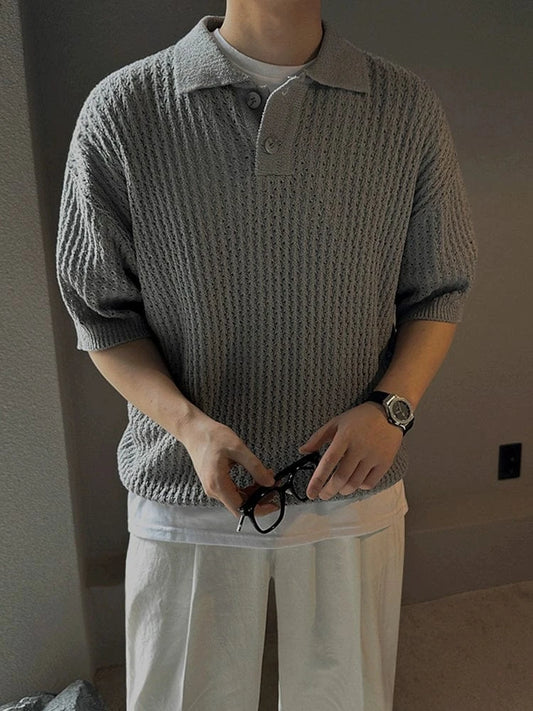 RT No. 18710 GRAY KNIT POLO SHORT SLEEVE