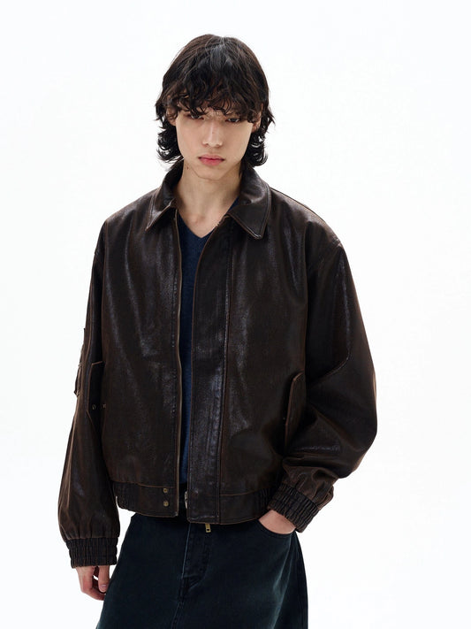 RT No. 29039 BROWN LEATHER ZIP JK
