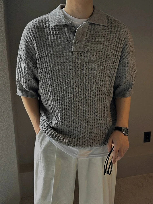 RT No. 18710 GRAY KNIT POLO SHORT SLEEVE