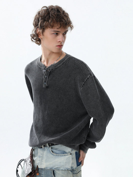 RT No. 50313 WAFFLE KNIT HENLEY SWEATER
